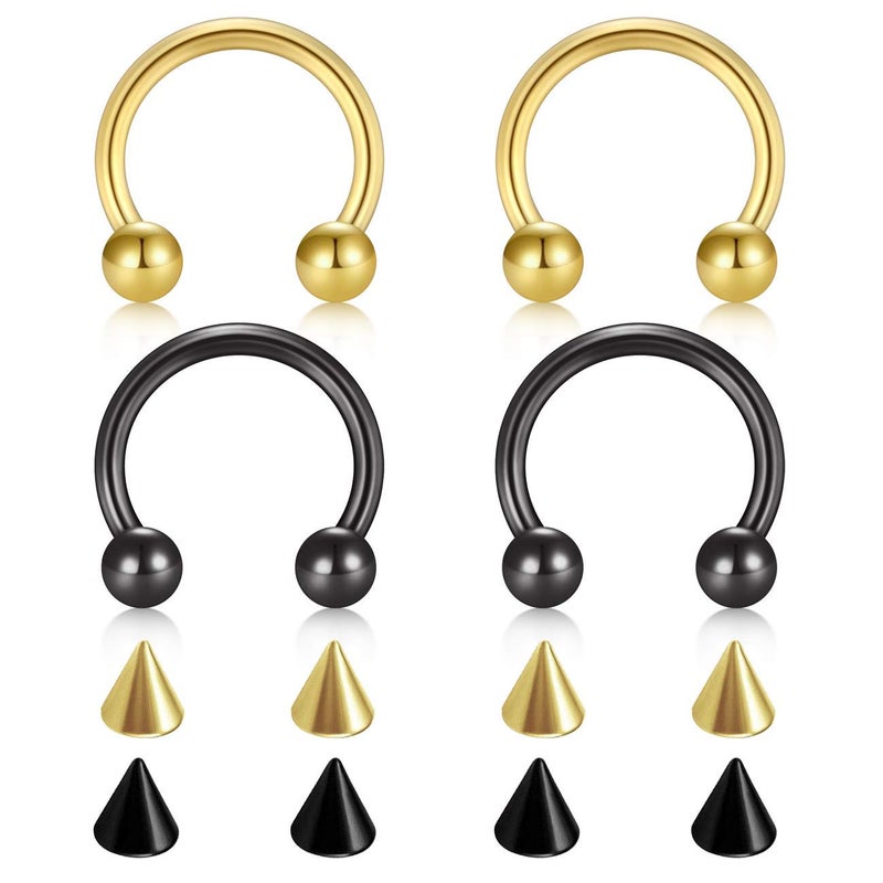 D.Bella 16G Surgical Steel Nose Septum Horseshoe Hoop Eyebrow Lip Navel Belly Nipple Piercing Ring 10mm Helix Tragus Daith Rook Earrings w Replacement Spikes - Image 1